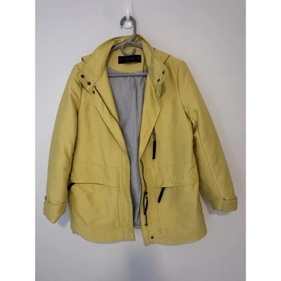 Zara Yellow Hooded Parka Coat Size Small Women's Full Zip Long Sleeve Casual - Picture 6 of 6